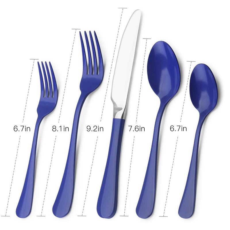 Bysta Blue Silverware Set, Bysta 20-Piece Stainless Steel Flatware Set, Kitchen Utensil Set Service for 4, Tableware Cutlery Set for Home and Restaurant, Knives mirror polish, Dishwasher Safe - Image 2